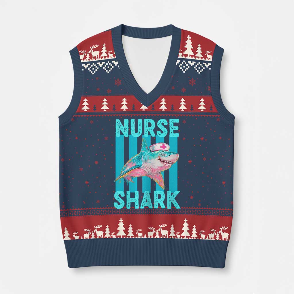 Funny Nurse Shark V-Neck Knit Sweater Vest Medical Worker Appreciation Gift