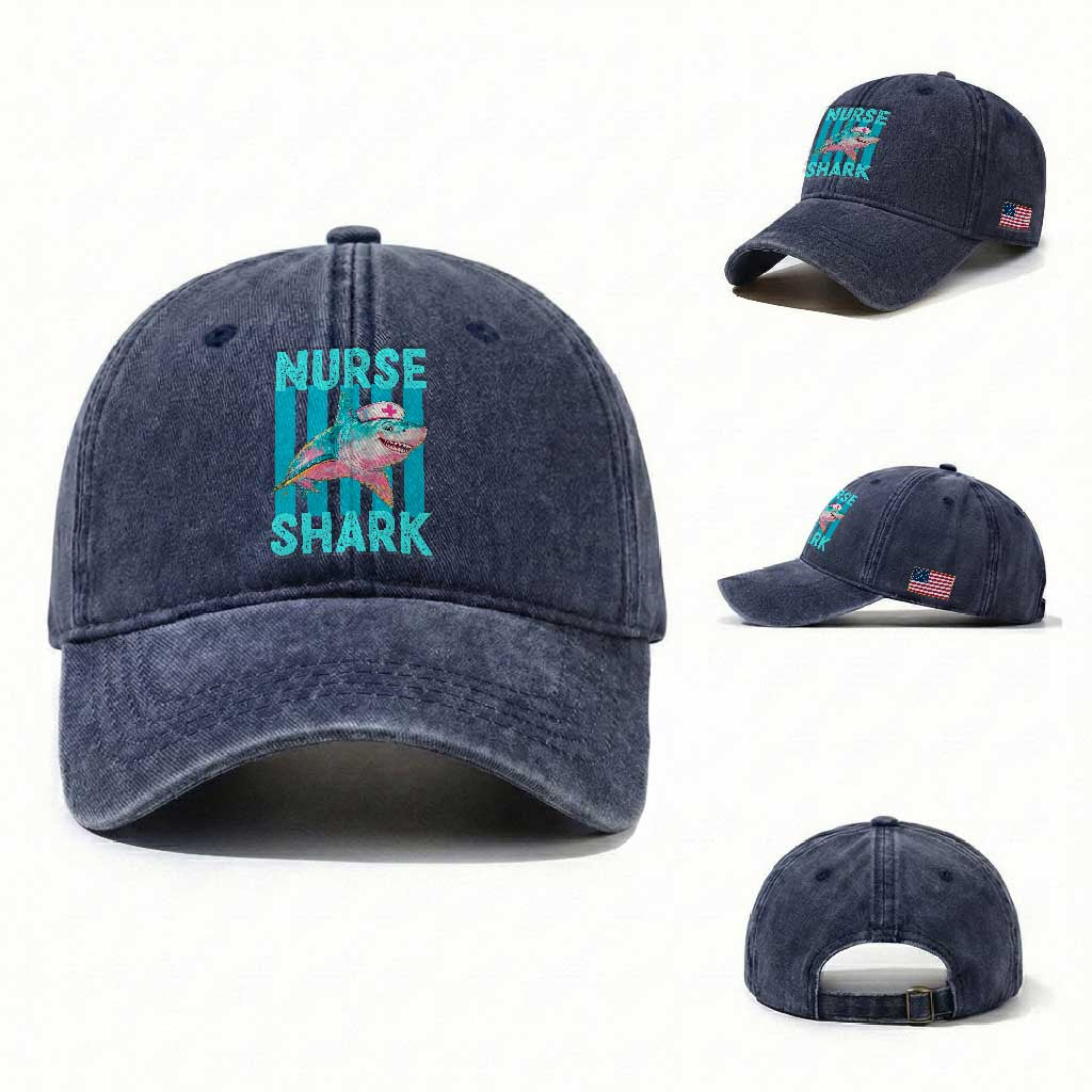 Funny Nurse Shark Washed Cotton Baseball Cap Medical Worker Appreciation Gift