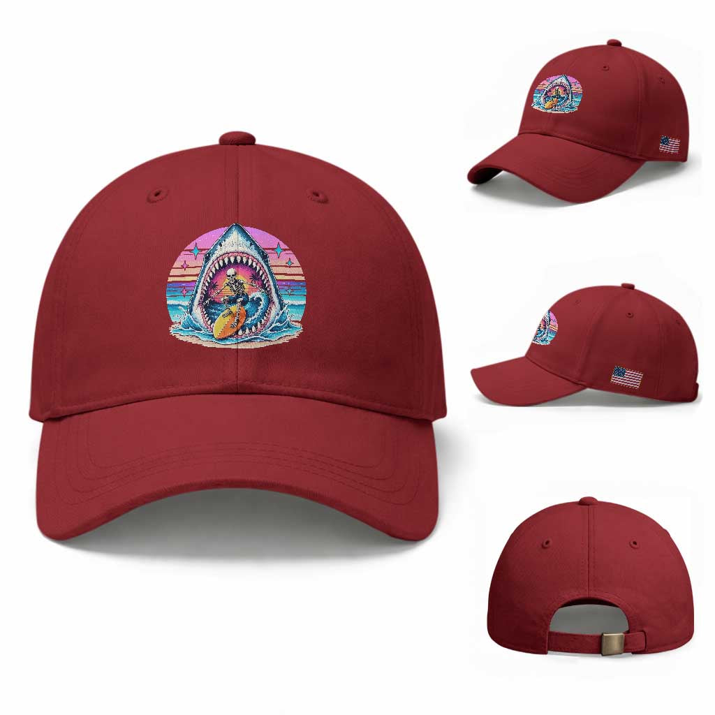 Shark Skeleton Surfer Baseball Cap Hawaiian Beach Vacation Gift