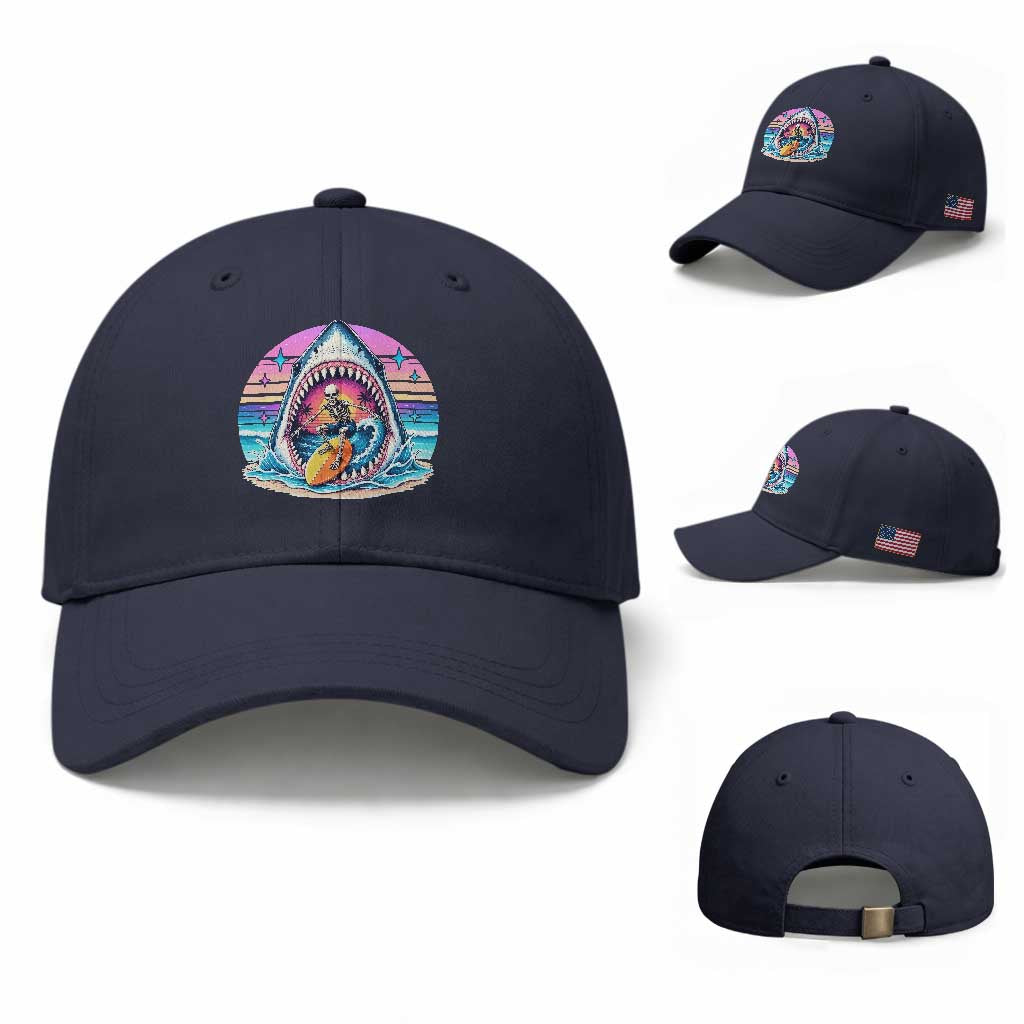 Shark Skeleton Surfer Baseball Cap Hawaiian Beach Vacation Gift