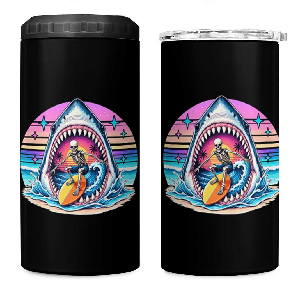 Shark Skeleton Surfer 4 in 1 Can Cooler Tumbler Hawaiian Beach Vacation Gift