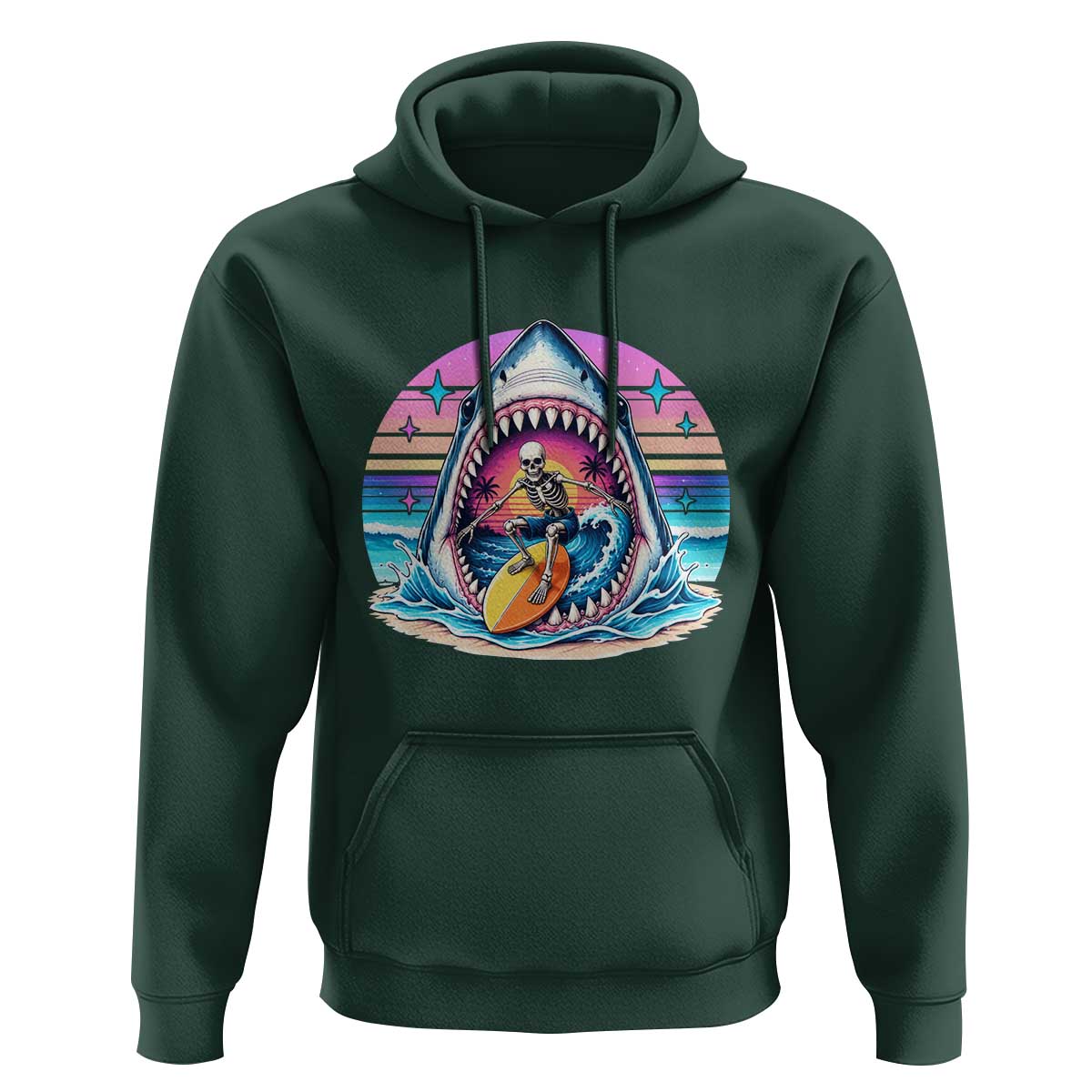Shark Skeleton Surfer Hoodie Hawaiian Beach Vacation Gift