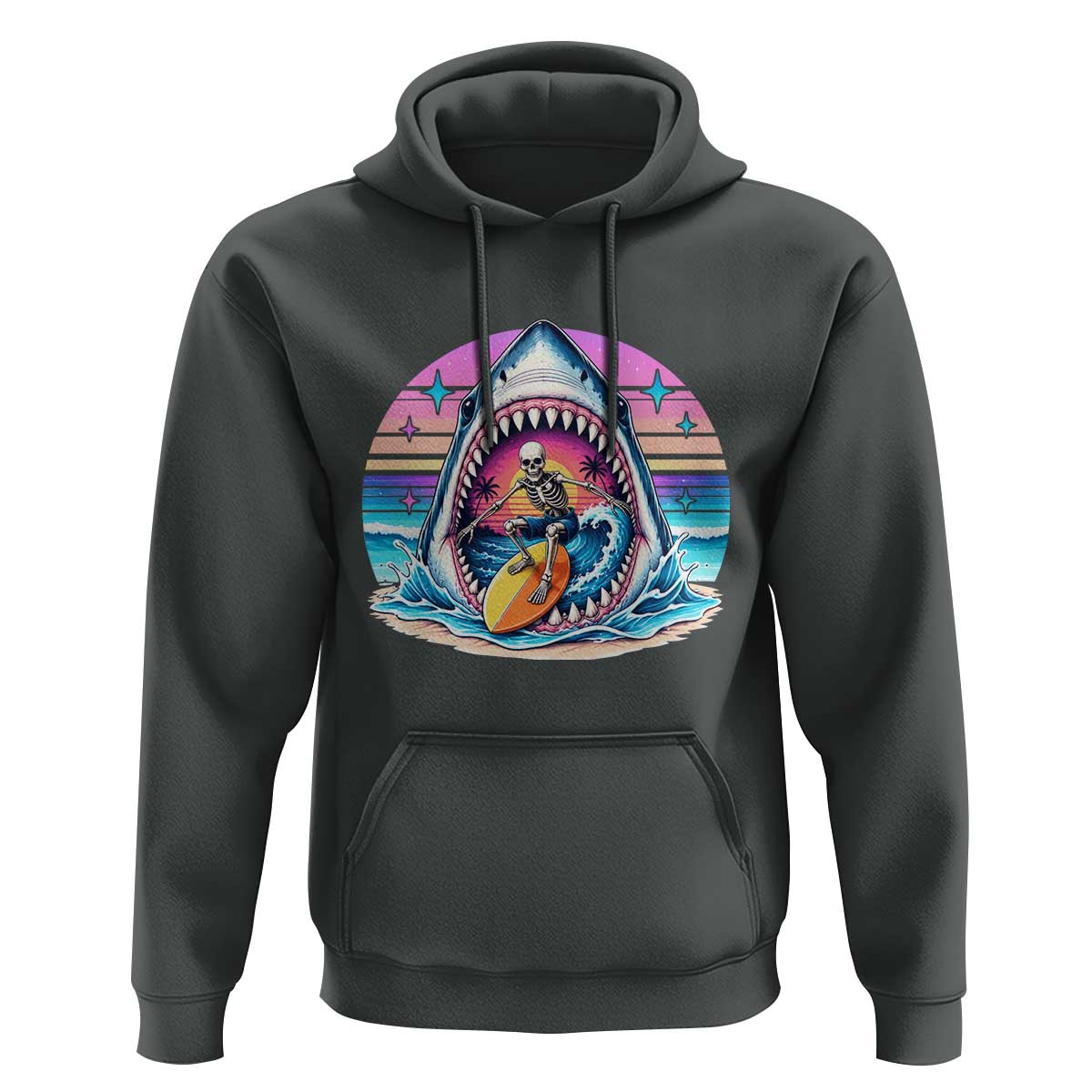 Shark Skeleton Surfer Hoodie Hawaiian Beach Vacation Gift