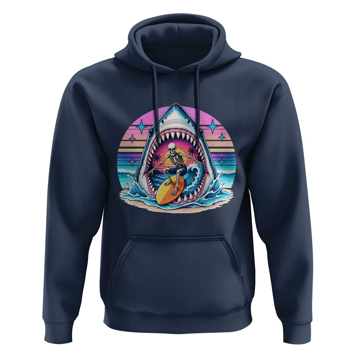 Shark Skeleton Surfer Hoodie Hawaiian Beach Vacation Gift