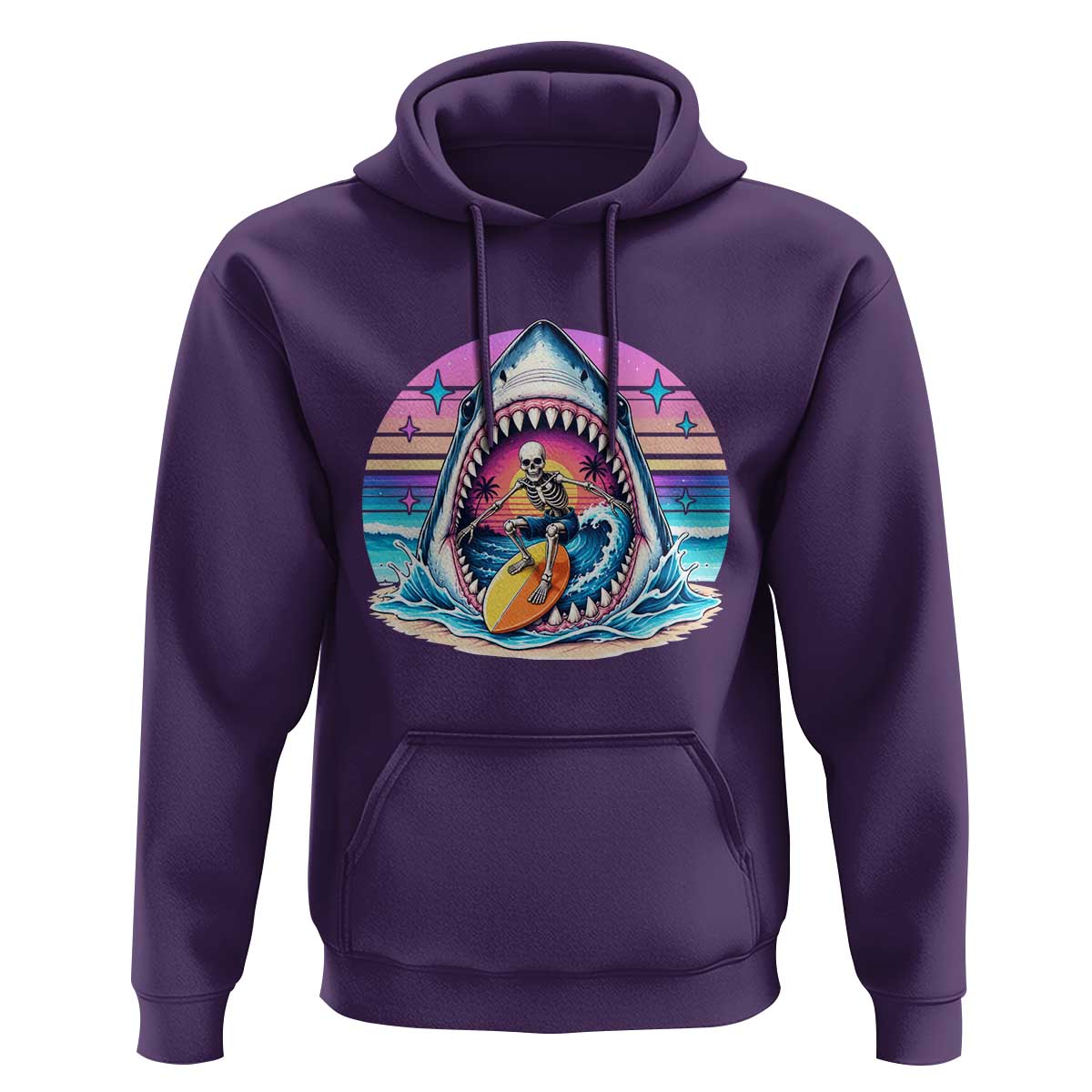 Shark Skeleton Surfer Hoodie Hawaiian Beach Vacation Gift