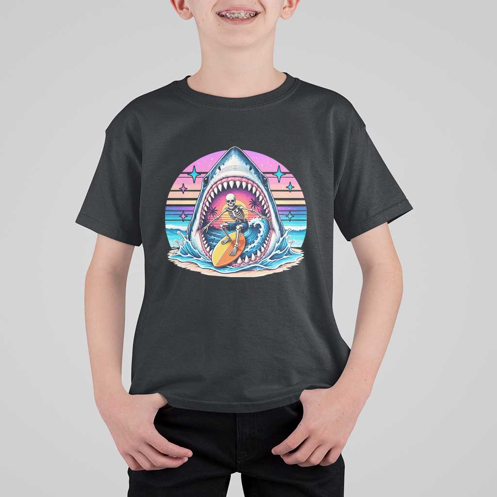 Shark Skeleton Surfer T Shirt For Kid Hawaiian Beach Vacation Gift