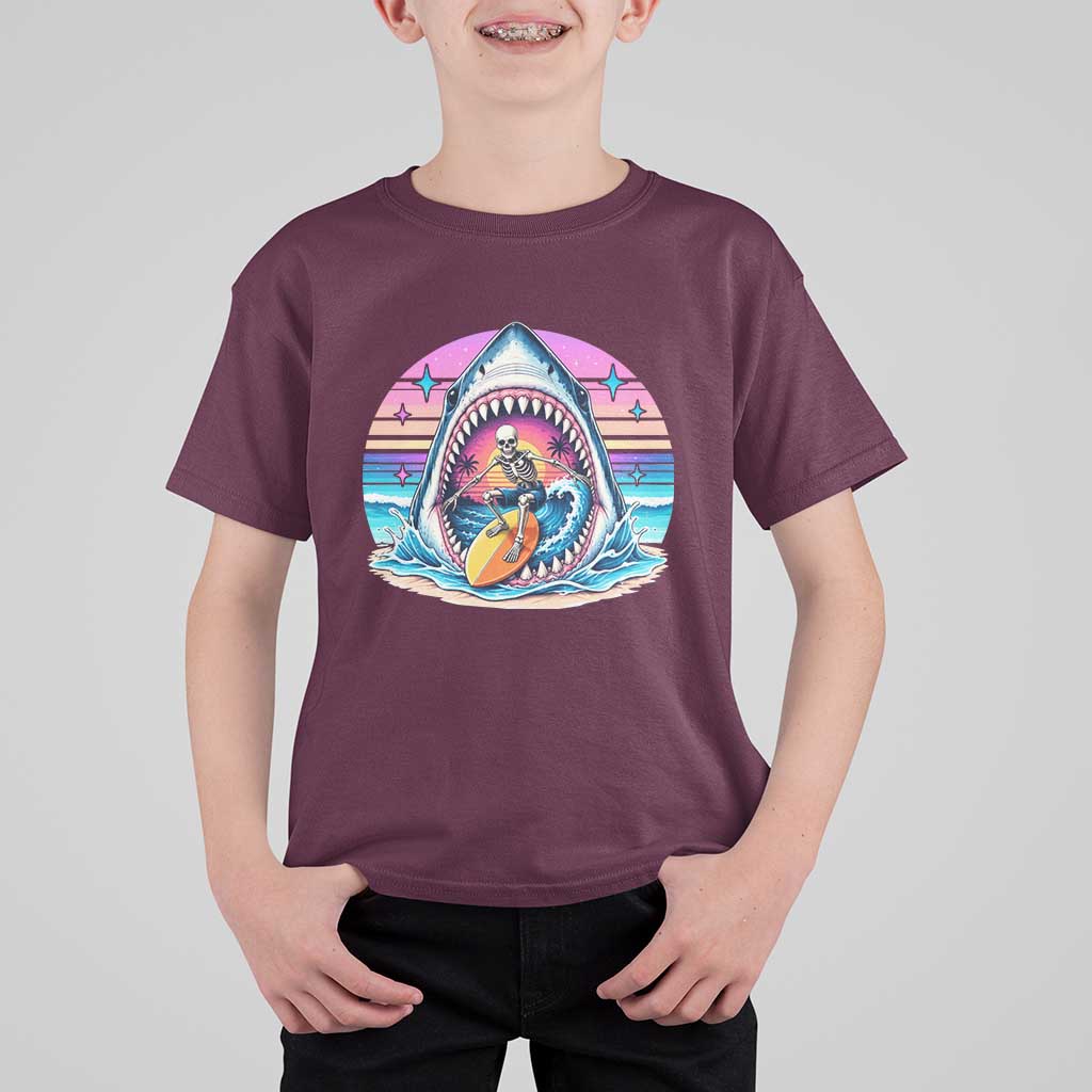 Shark Skeleton Surfer T Shirt For Kid Hawaiian Beach Vacation Gift