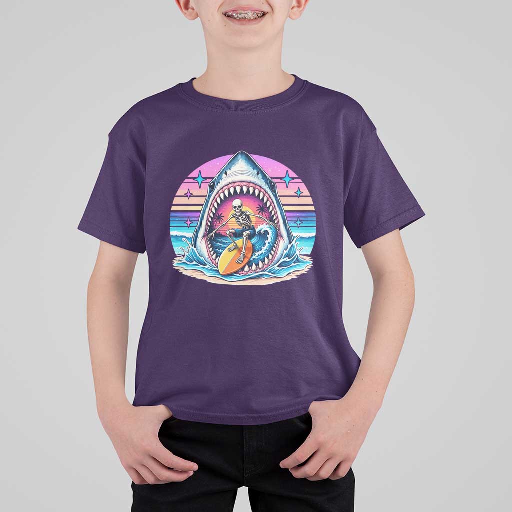 Shark Skeleton Surfer T Shirt For Kid Hawaiian Beach Vacation Gift