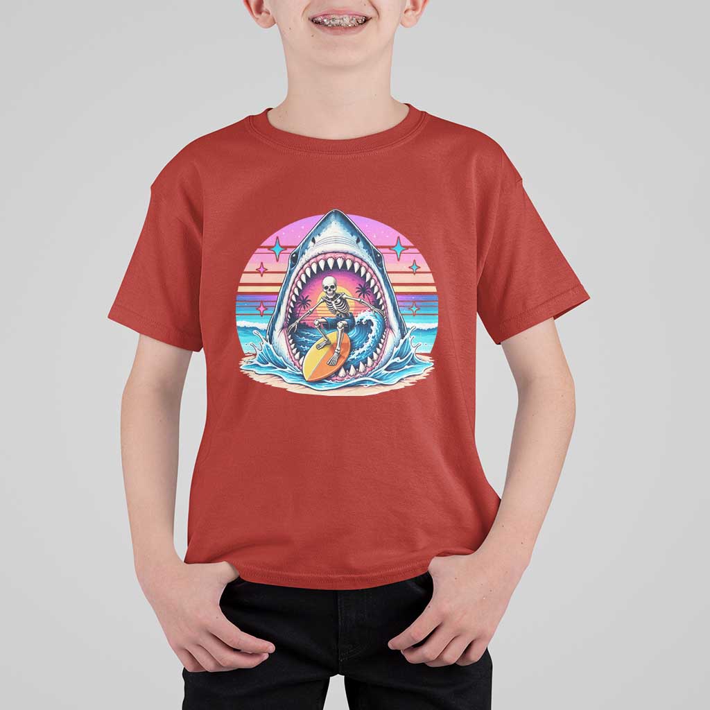 Shark Skeleton Surfer T Shirt For Kid Hawaiian Beach Vacation Gift