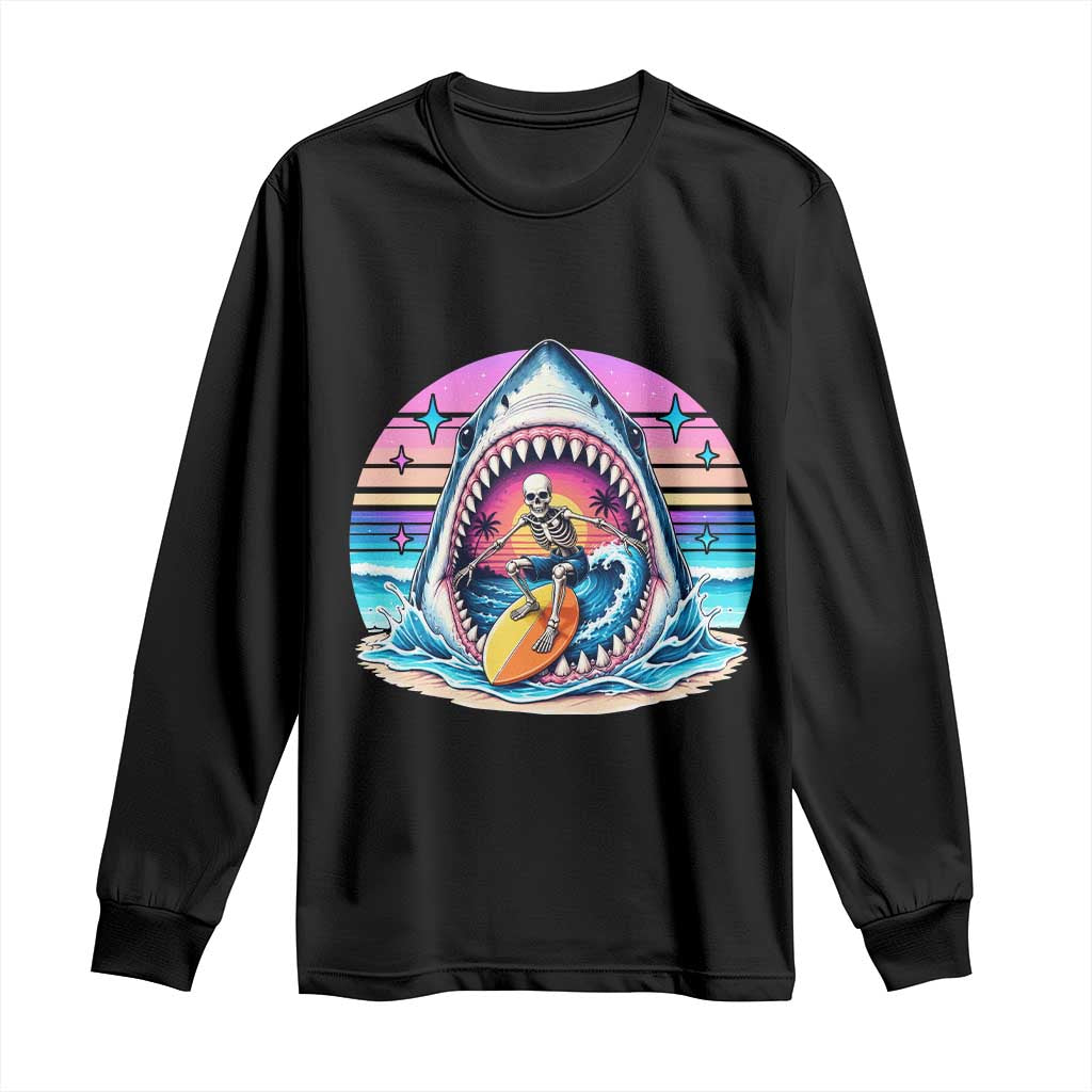 Shark Skeleton Surfer Long Sleeve Shirt Hawaiian Beach Vacation Gift