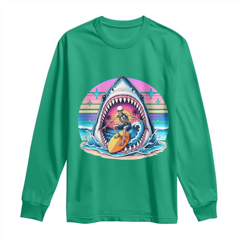 Shark Skeleton Surfer Long Sleeve Shirt Hawaiian Beach Vacation Gift