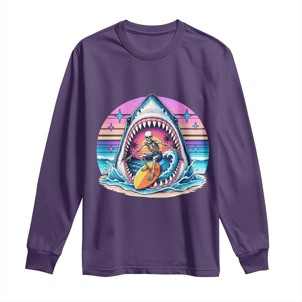 Shark Skeleton Surfer Long Sleeve Shirt Hawaiian Beach Vacation Gift