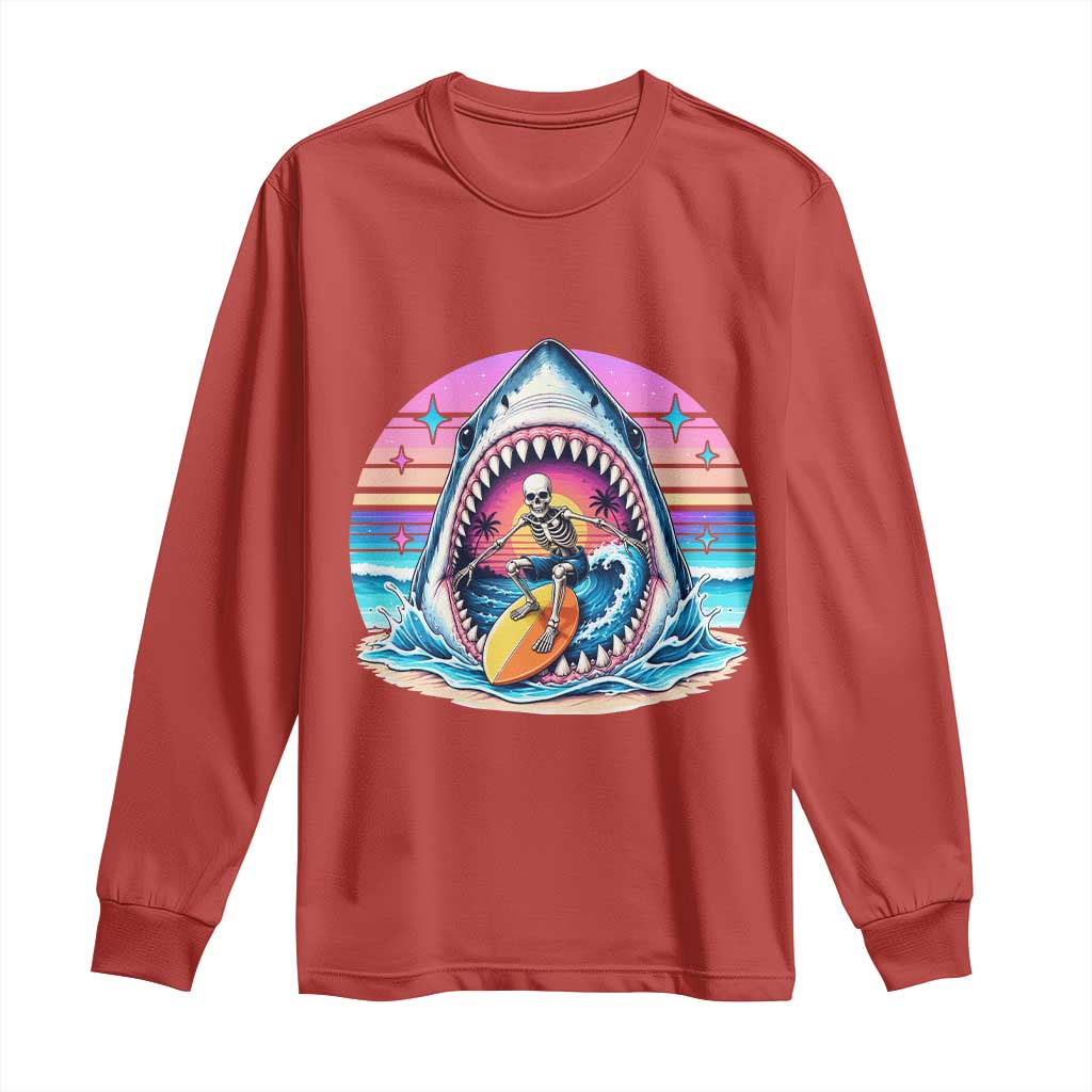 Shark Skeleton Surfer Long Sleeve Shirt Hawaiian Beach Vacation Gift
