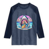 Shark Skeleton Surfer Raglan Shirt Hawaiian Beach Vacation Gift