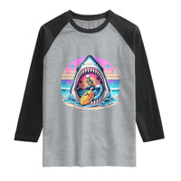 Shark Skeleton Surfer Raglan Shirt Hawaiian Beach Vacation Gift