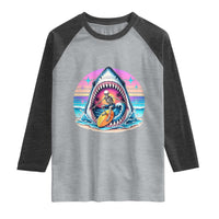 Shark Skeleton Surfer Raglan Shirt Hawaiian Beach Vacation Gift