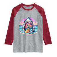 Shark Skeleton Surfer Raglan Shirt Hawaiian Beach Vacation Gift