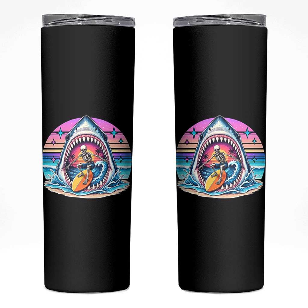 Shark Skeleton Surfer Skinny Tumbler Hawaiian Beach Vacation Gift