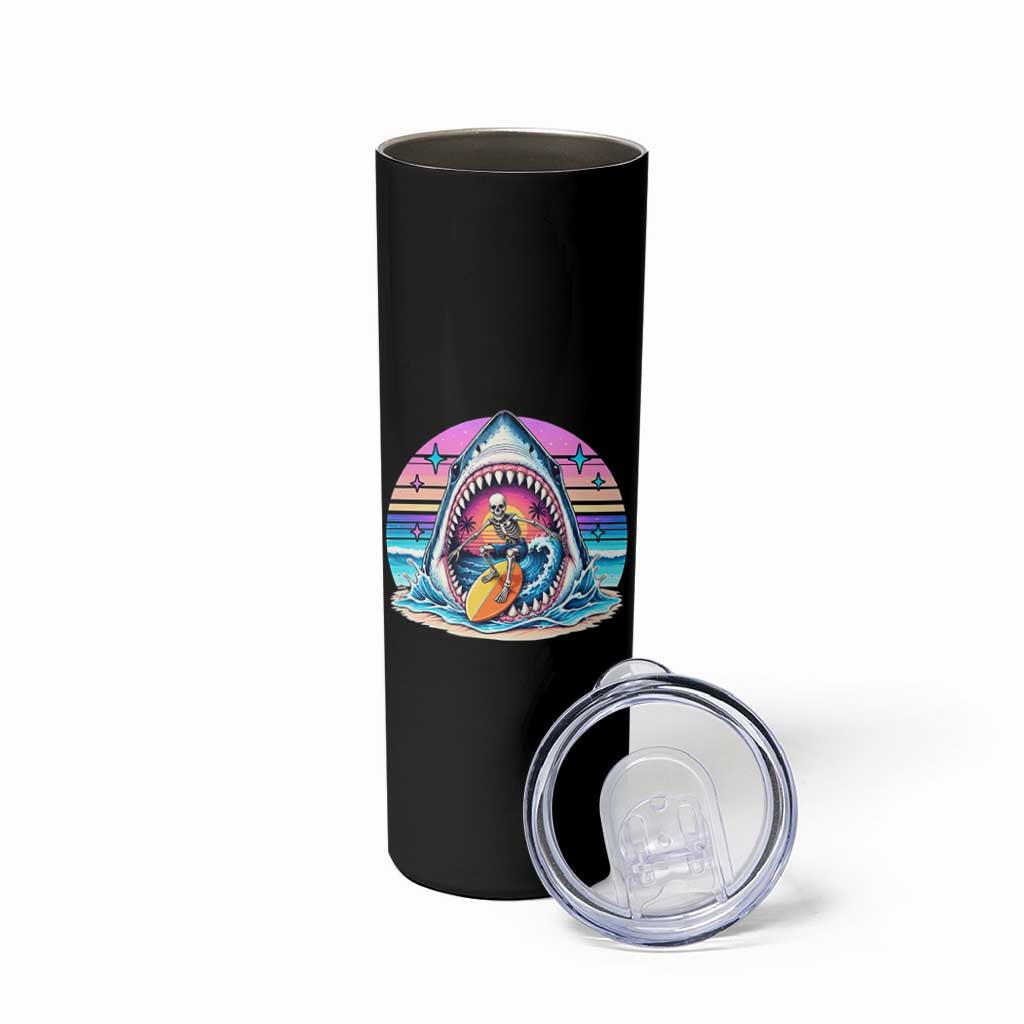 Shark Skeleton Surfer Skinny Tumbler Hawaiian Beach Vacation Gift