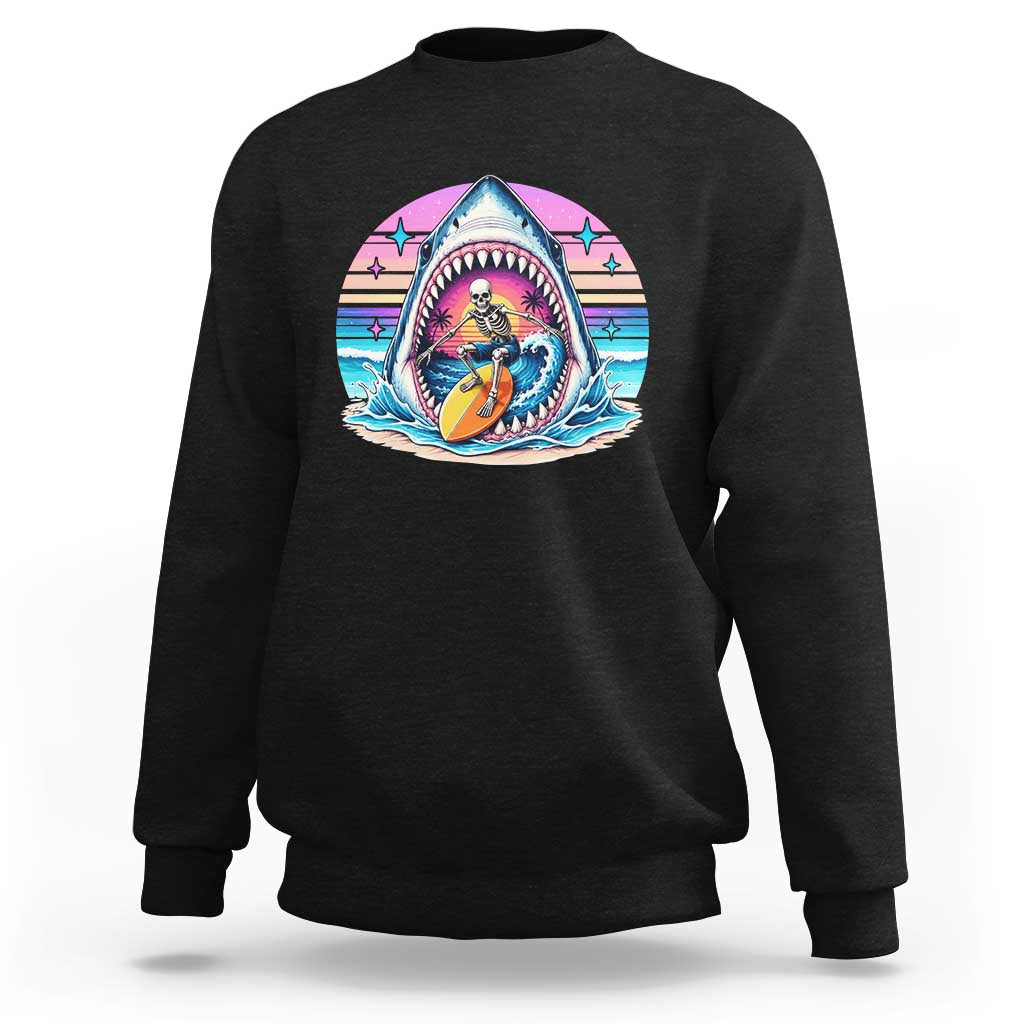 Shark Skeleton Surfer Sweatshirt Hawaiian Beach Vacation Gift