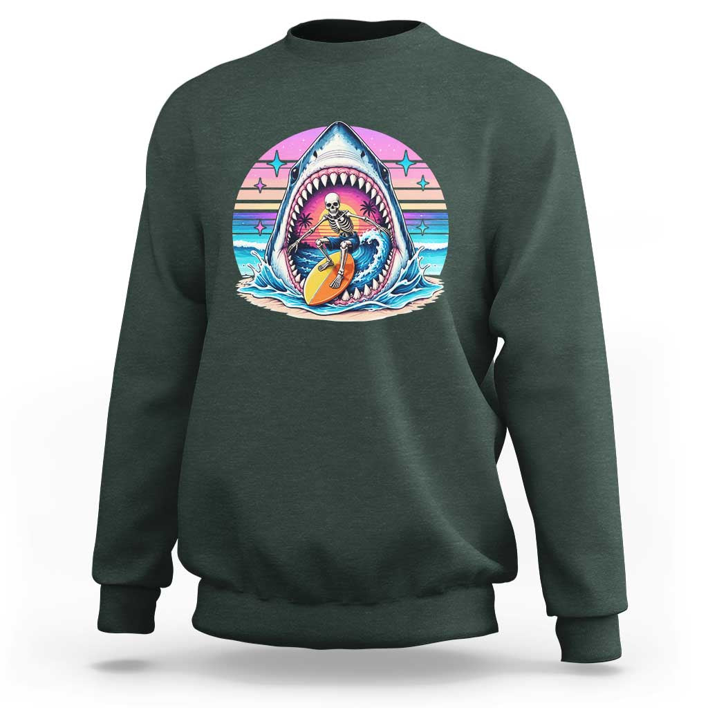 Shark Skeleton Surfer Sweatshirt Hawaiian Beach Vacation Gift