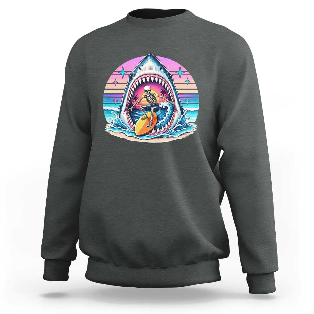 Shark Skeleton Surfer Sweatshirt Hawaiian Beach Vacation Gift