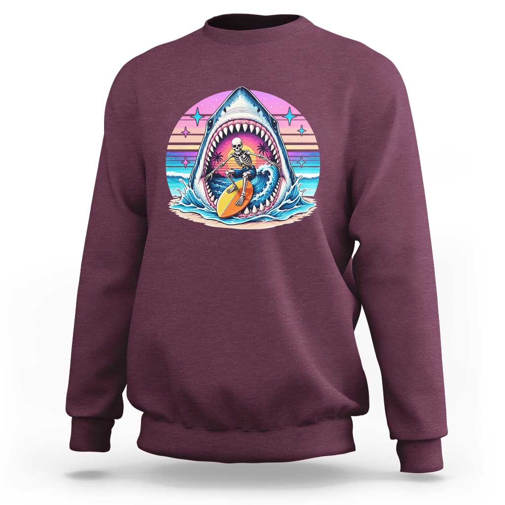 Shark Skeleton Surfer Sweatshirt Hawaiian Beach Vacation Gift