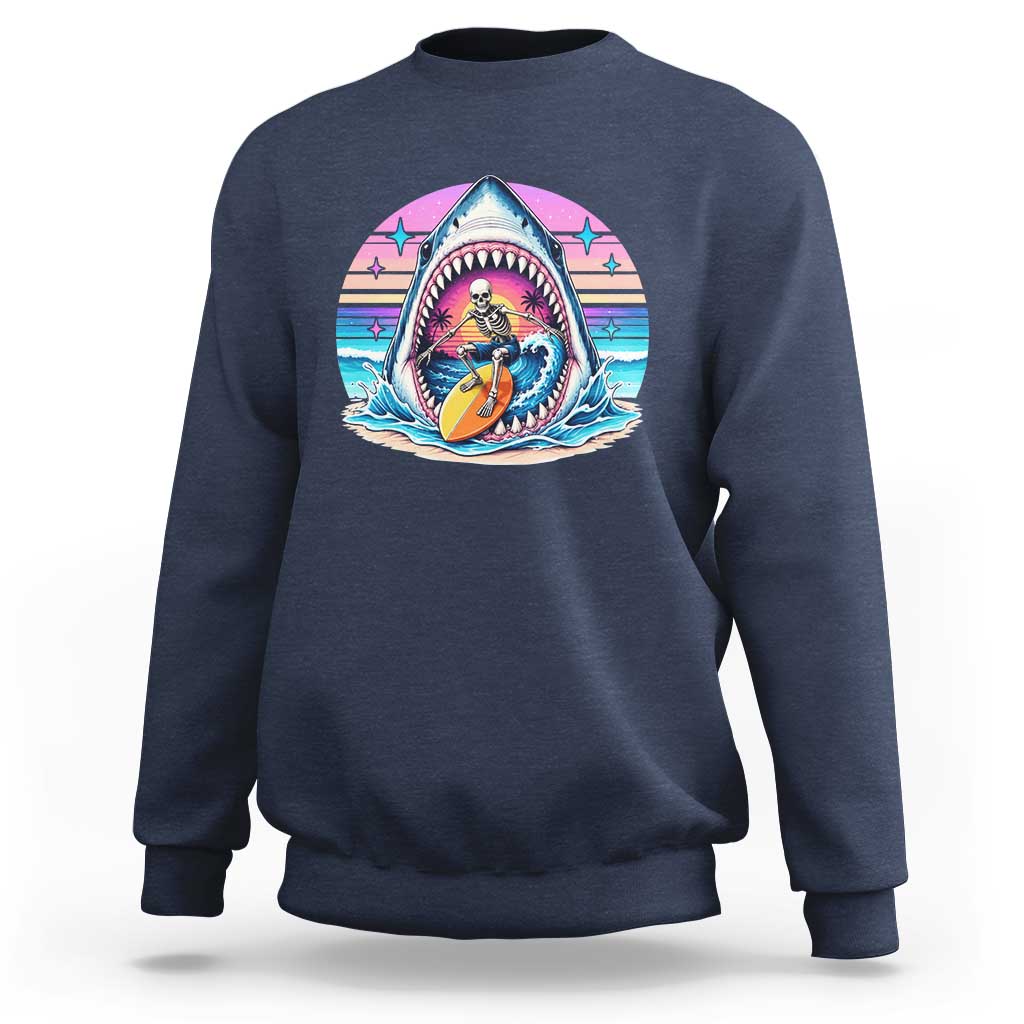 Shark Skeleton Surfer Sweatshirt Hawaiian Beach Vacation Gift