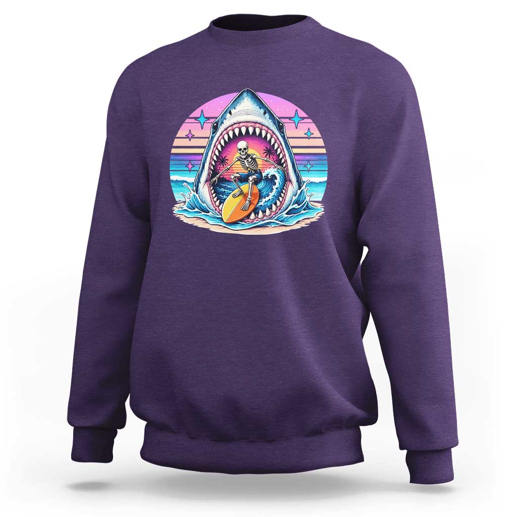 Shark Skeleton Surfer Sweatshirt Hawaiian Beach Vacation Gift