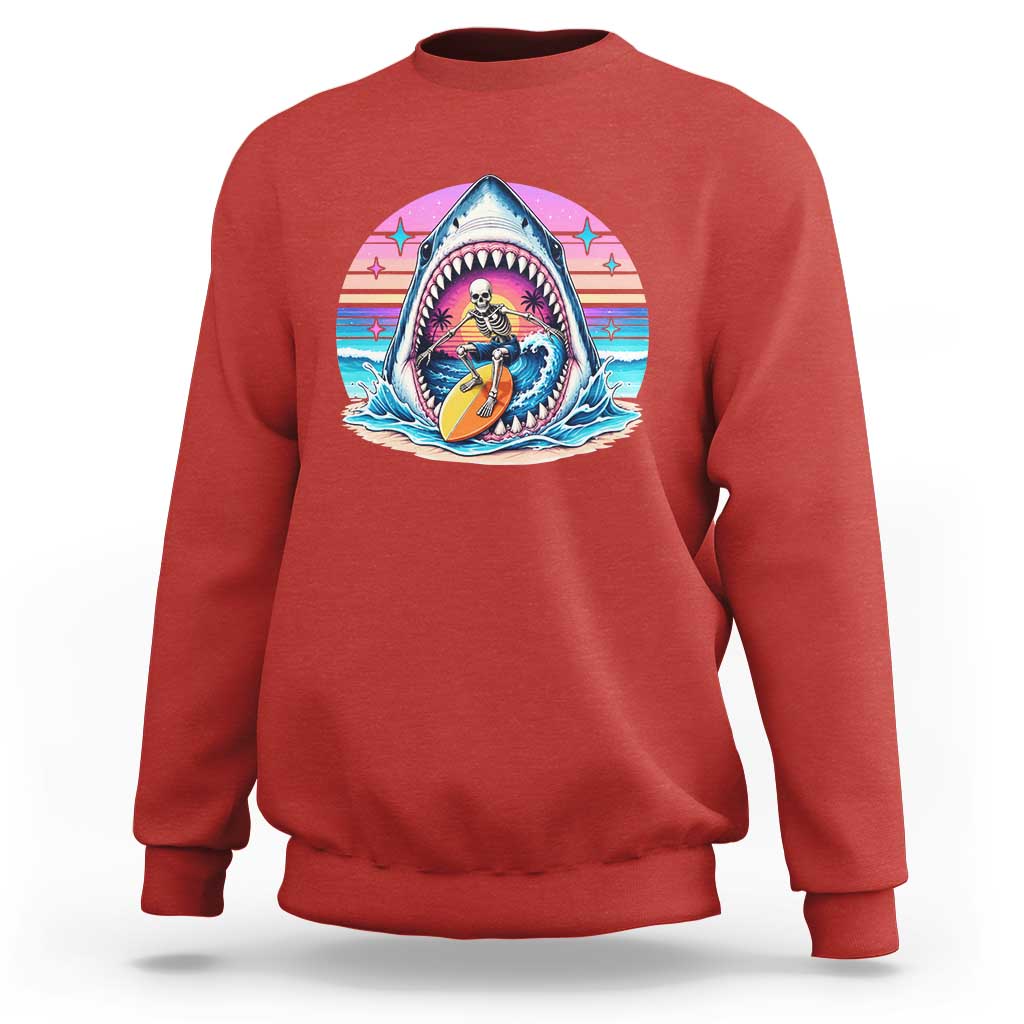 Shark Skeleton Surfer Sweatshirt Hawaiian Beach Vacation Gift