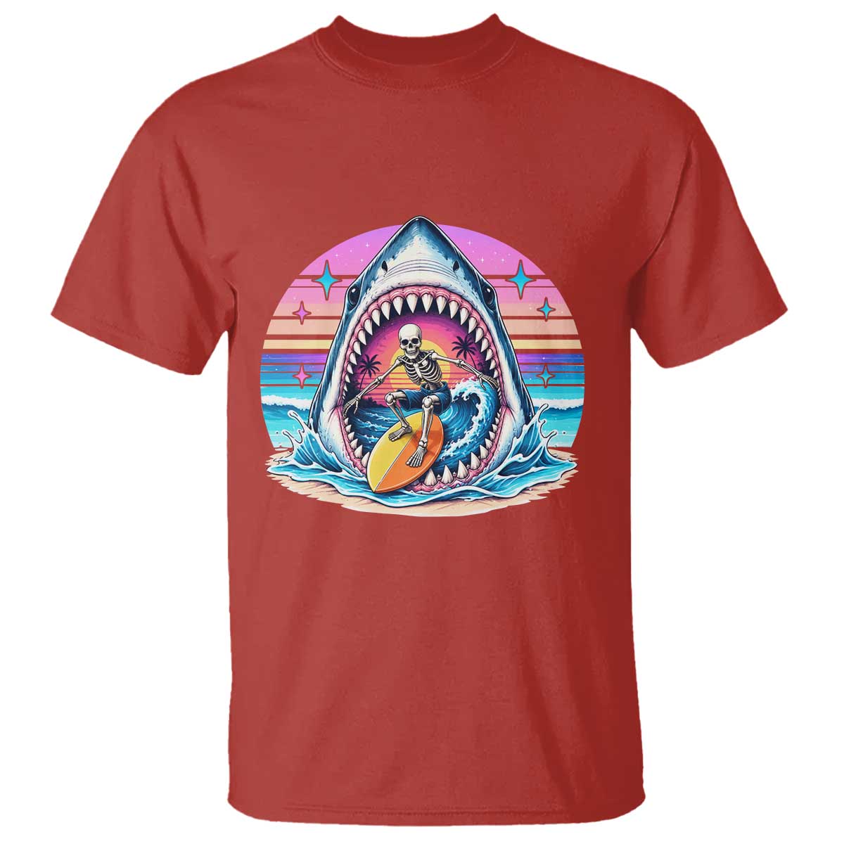 Shark Skeleton Surfer T Shirt Hawaiian Beach Vacation Gift