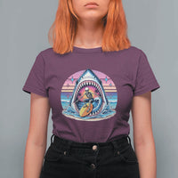 Shark Skeleton Surfer T Shirt For Women Hawaiian Beach Vacation Gift
