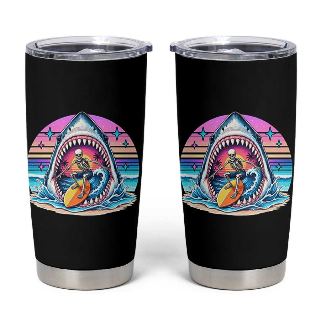 Shark Skeleton Surfer Tumbler Cup Hawaiian Beach Vacation Gift