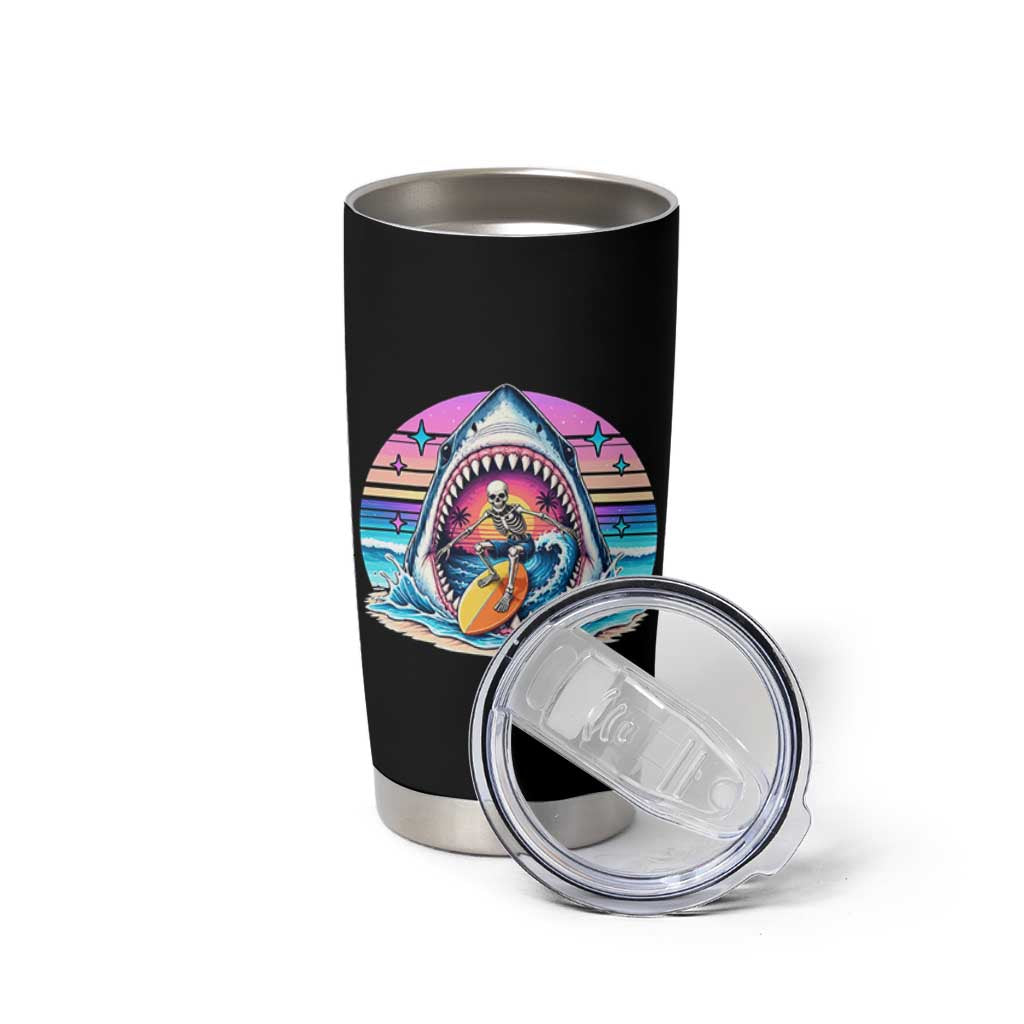 Shark Skeleton Surfer Tumbler Cup Hawaiian Beach Vacation Gift