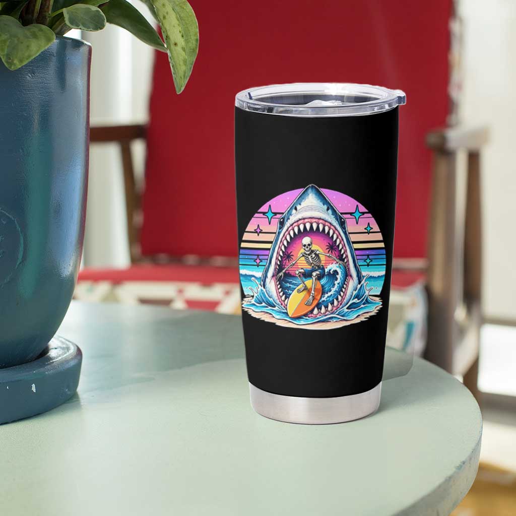 Shark Skeleton Surfer Tumbler Cup Hawaiian Beach Vacation Gift