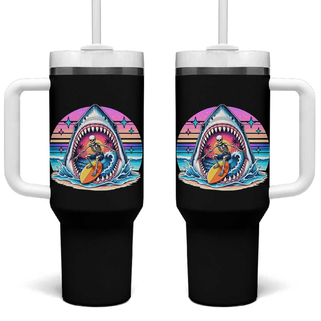 Shark Skeleton Surfer Tumbler With Handle Hawaiian Beach Vacation Gift