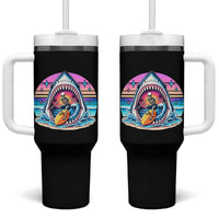 Shark Skeleton Surfer Tumbler With Handle Hawaiian Beach Vacation Gift