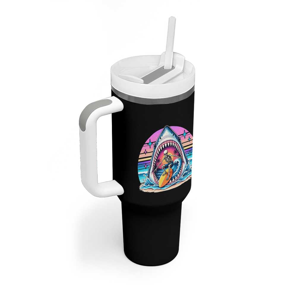 Shark Skeleton Surfer Tumbler With Handle Hawaiian Beach Vacation Gift