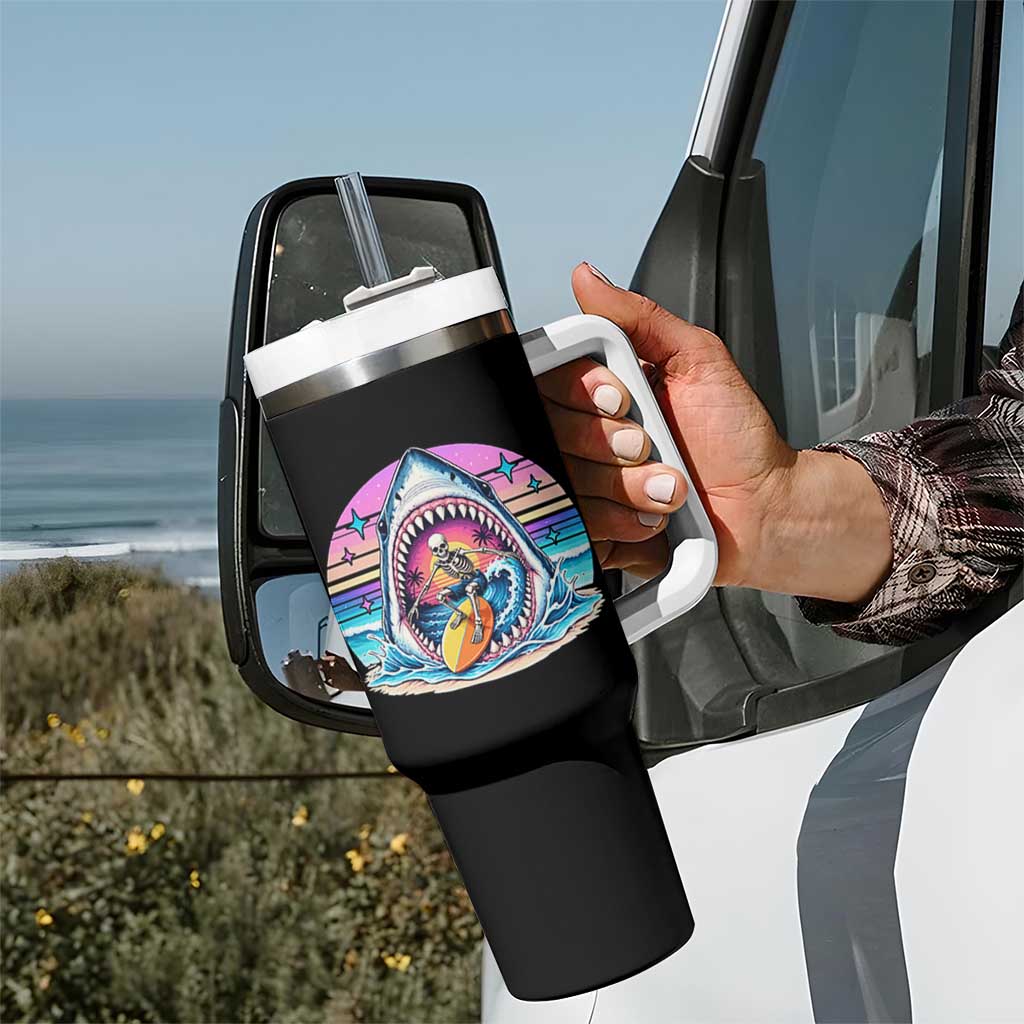 Shark Skeleton Surfer Tumbler With Handle Hawaiian Beach Vacation Gift