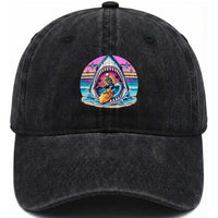 Shark Skeleton Surfer Washed Cotton Baseball Cap Hawaiian Beach Vacation Gift