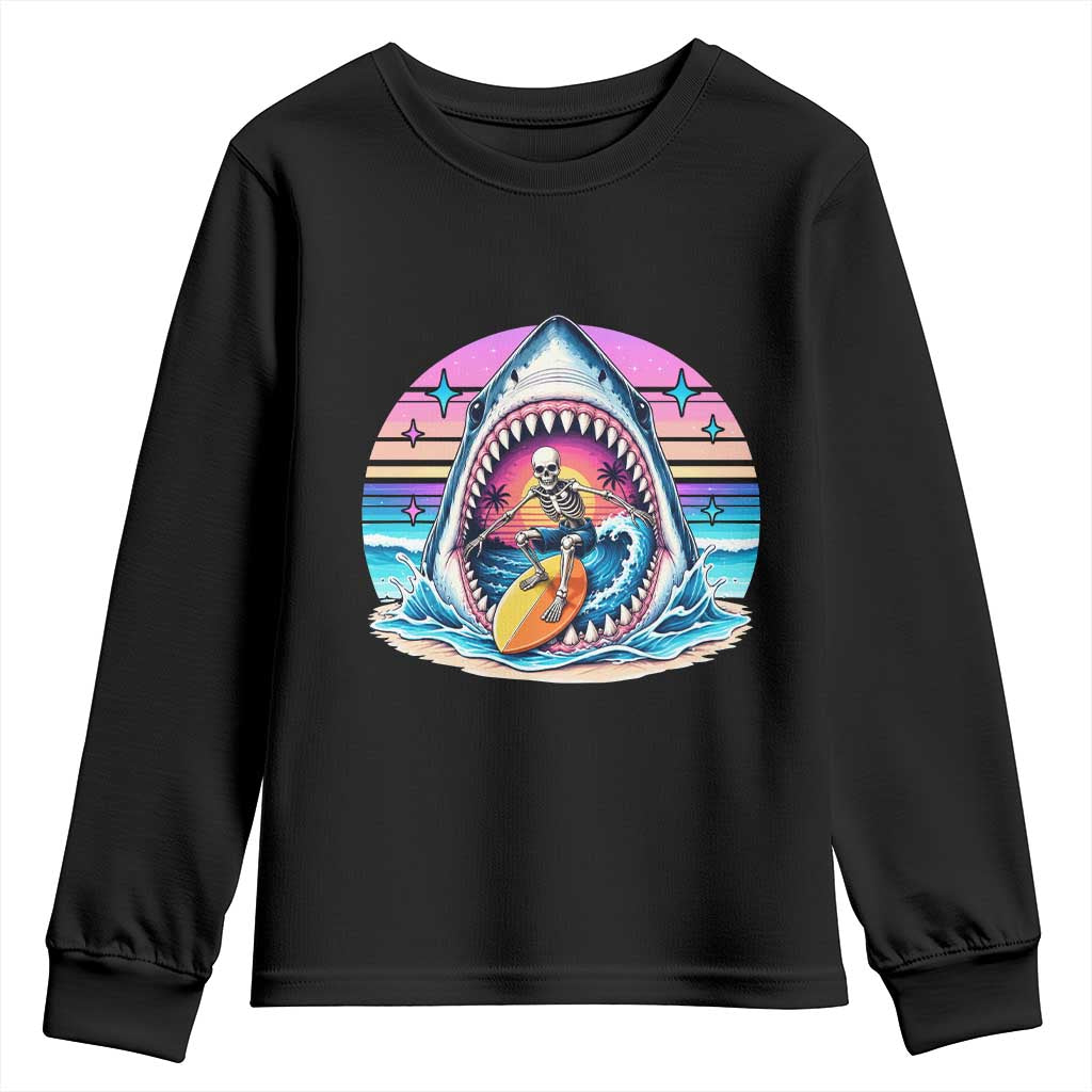 Shark Skeleton Surfer Youth Sweatshirt Hawaiian Beach Vacation Gift