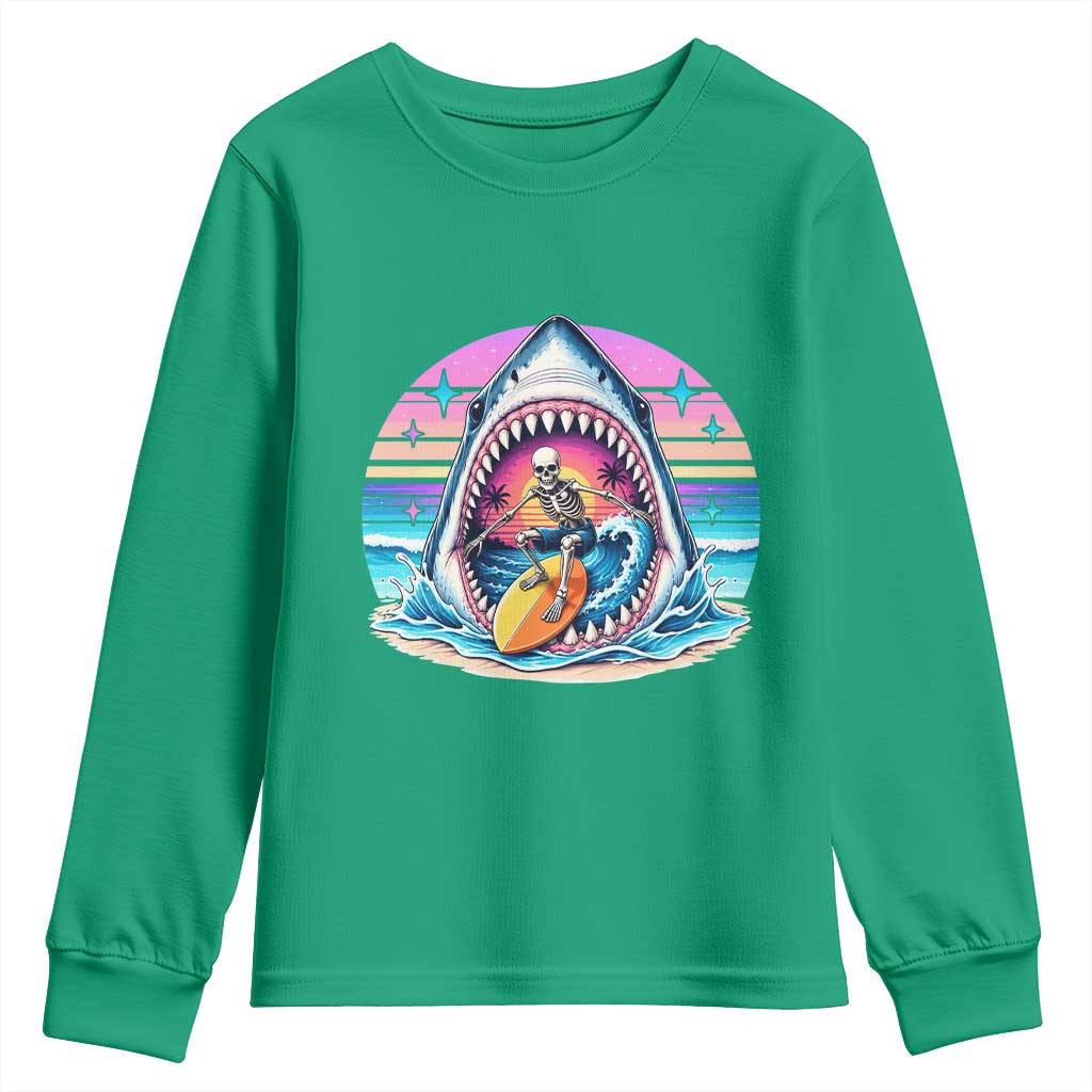 Shark Skeleton Surfer Youth Sweatshirt Hawaiian Beach Vacation Gift