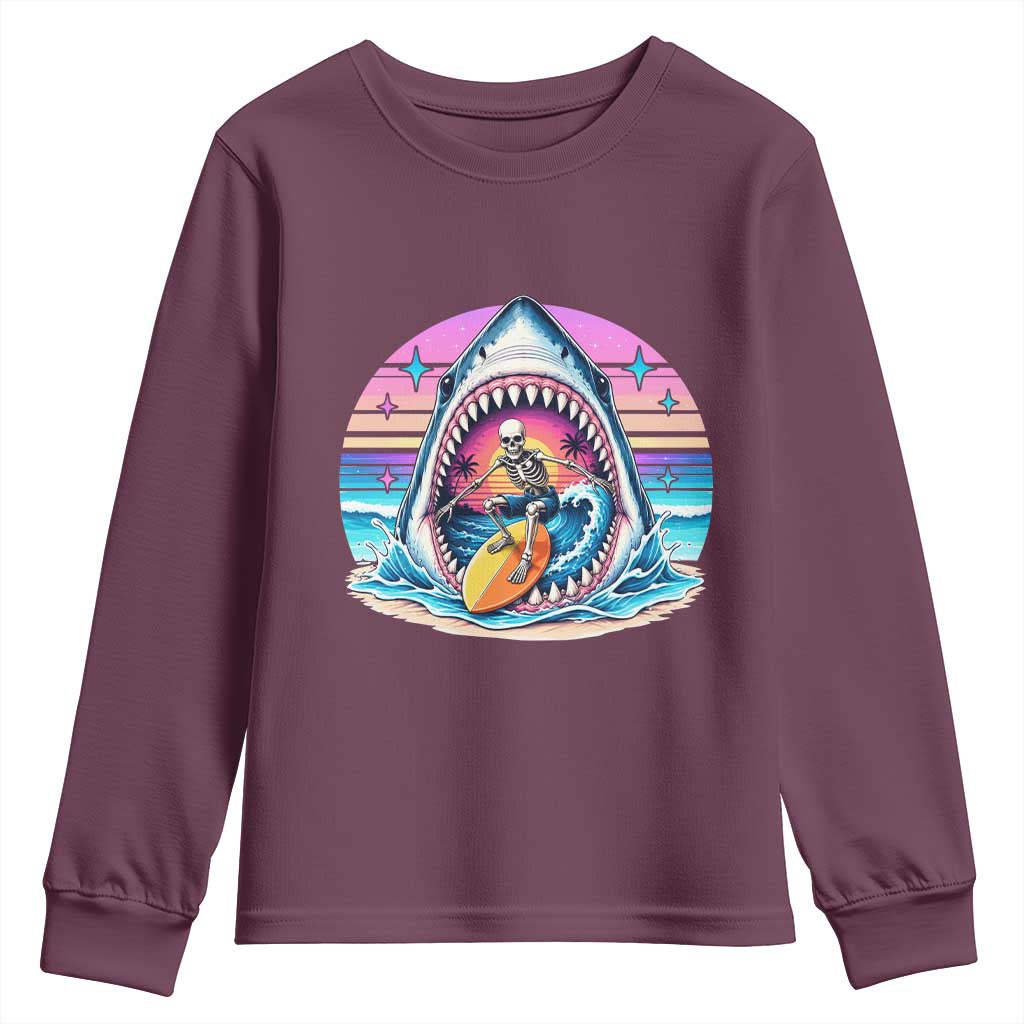 Shark Skeleton Surfer Youth Sweatshirt Hawaiian Beach Vacation Gift