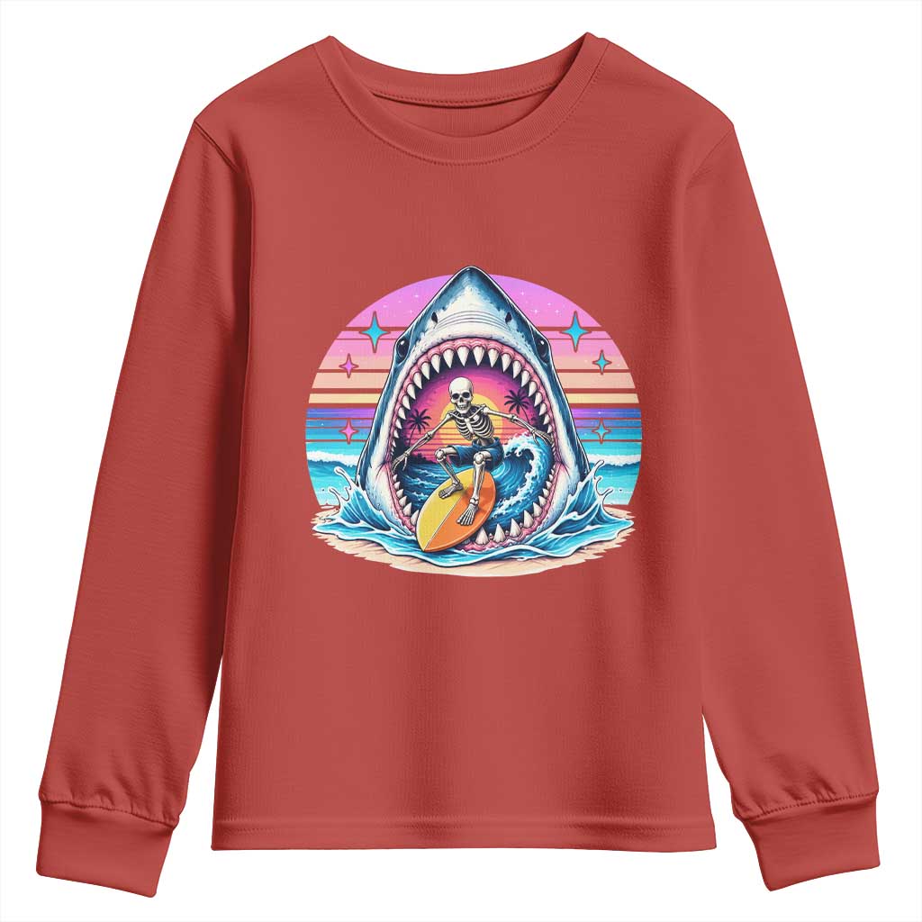 Shark Skeleton Surfer Youth Sweatshirt Hawaiian Beach Vacation Gift