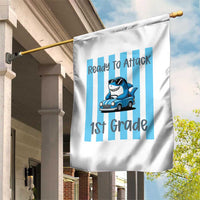 Ready To Attack 1st Grade Garden Flag Funny Shark Driving Car Back To School