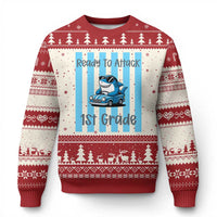 Ready To Attack 1st Grade Ugly Christmas Sweater Funny Shark Driving Car Back To School