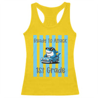 Ready To Attack 1st Grade Racerback Tank Top Funny Shark Driving Car Back To School