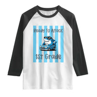 Ready To Attack 1st Grade Raglan Shirt Funny Shark Driving Car Back To School