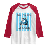 Ready To Attack 1st Grade Raglan Shirt Funny Shark Driving Car Back To School