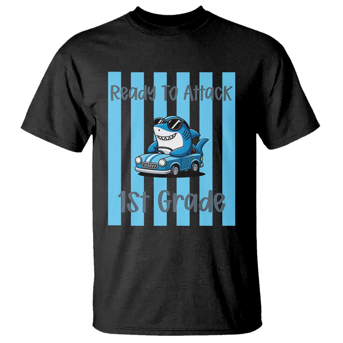 Ready To Attack 1st Grade T Shirt Funny Shark Driving Car Back To School